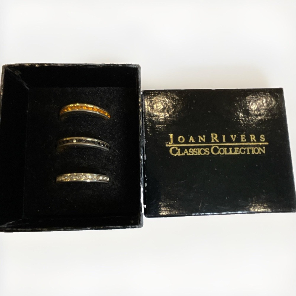 Joan Rivers Stackable Band Ring Set Gold & Silver Tone Clear Crystal Set of 3